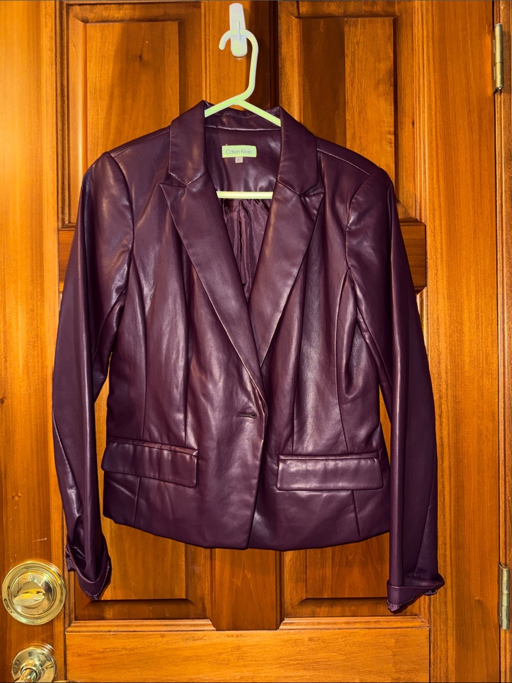 Calvin Klein Deep Plum Faux Leather Blazer Jacket